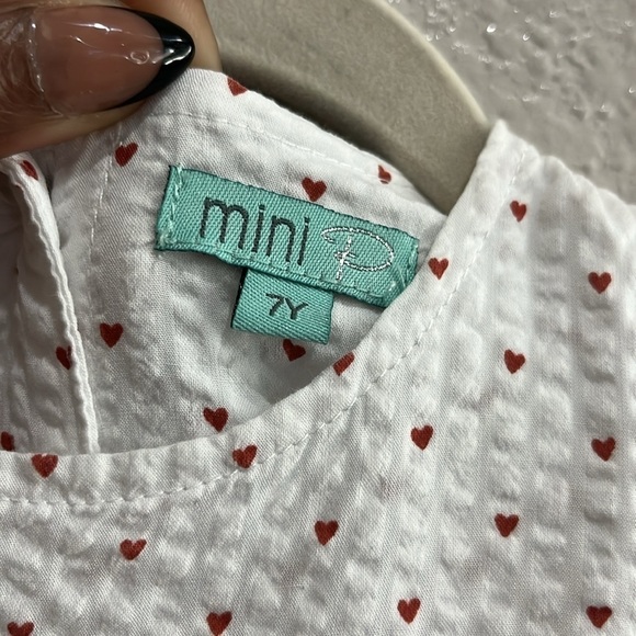 Mini P Girls Youth White Red Hearts Ruffle Collar Short Sleeved Sz 7Y Classic - Picture 3 of 10